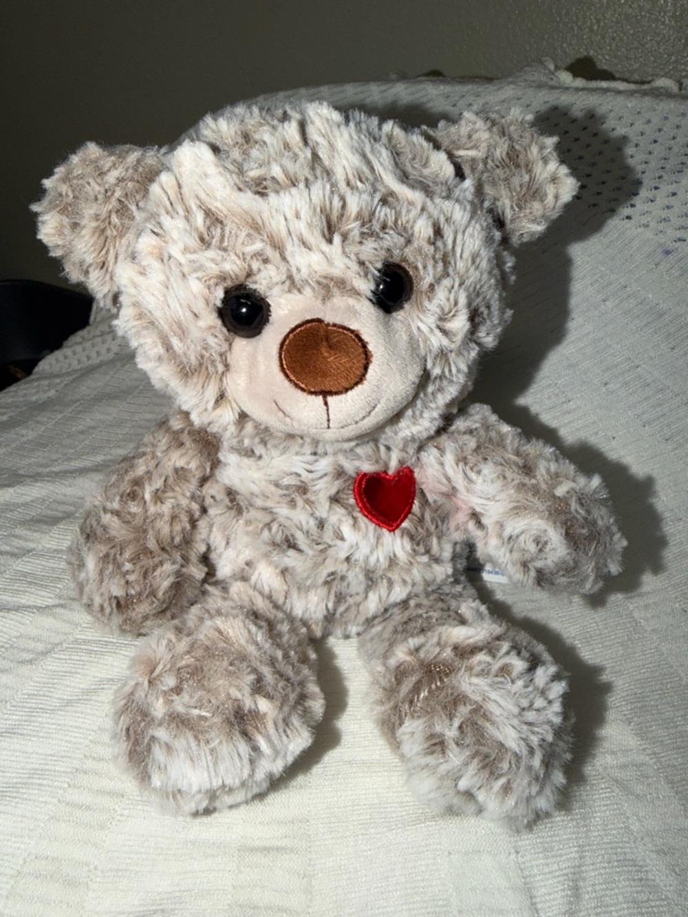 Plush Grey Teddy Bear with Red Heart - Soft Kids Toy